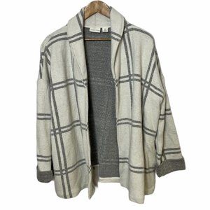 Adrienne Vittadini Gray Plaid Open Front Coat